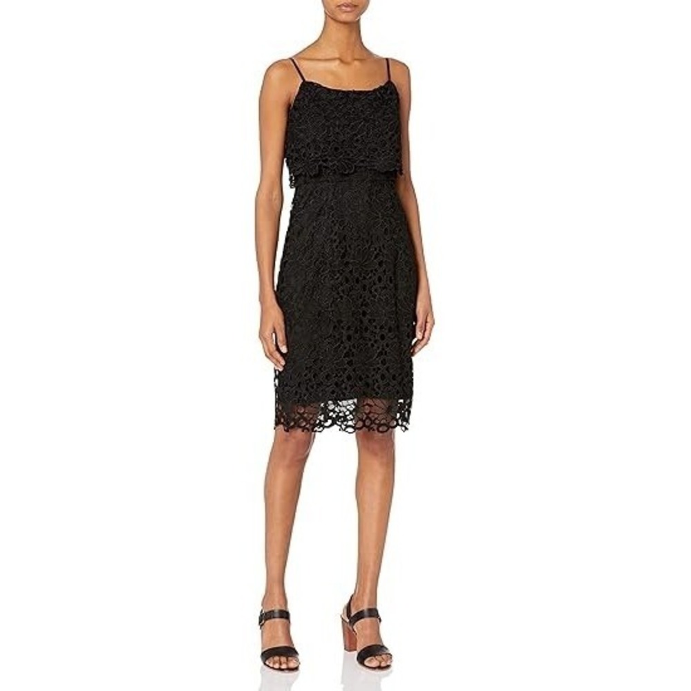 Nanette Lepore Floral Lace Overlay Dress Women's 12 Black Sheath Party
